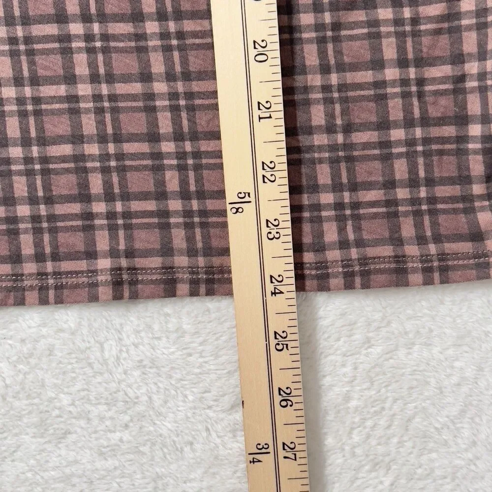 Nation Ltd Long Sleeve Top Sz L Plaid Brown 100% Pima Cotton MInimalist - Picture 11 of 12